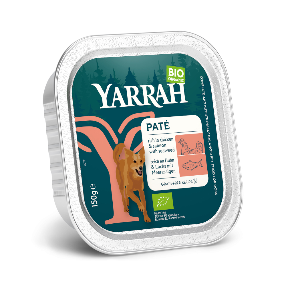 Yarrah Bio Paté, 12 x 150 g - Biokurczak z biołososiem i bioalgami morskimi