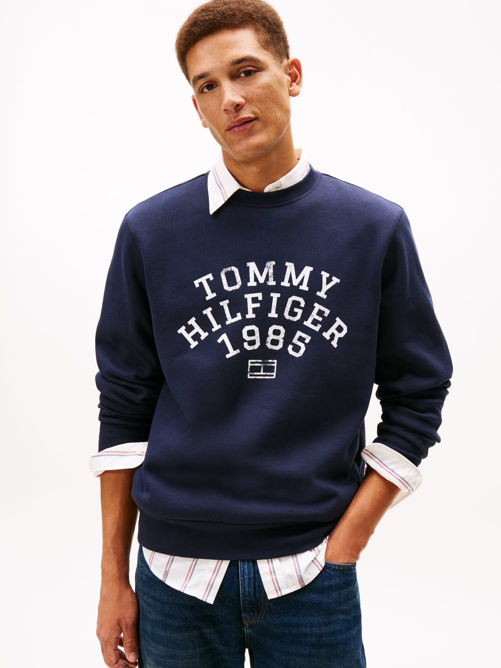 Tommy Hilfiger Bluza męska Mężczyźni Bawełna niebieski|biały, S