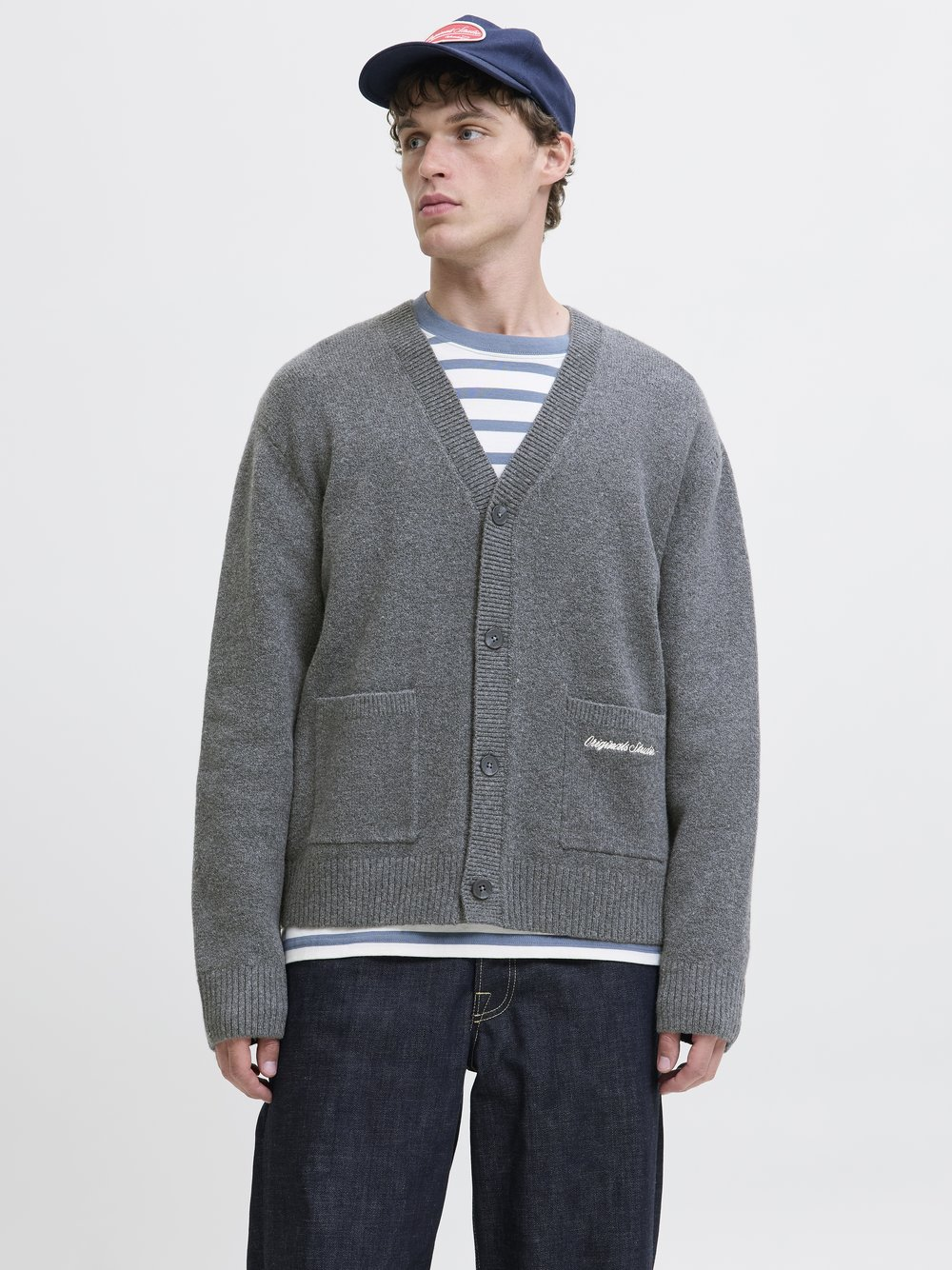 Jack & Jones Męski kardigan Mężczyźni Sztuczne włókno szary, L