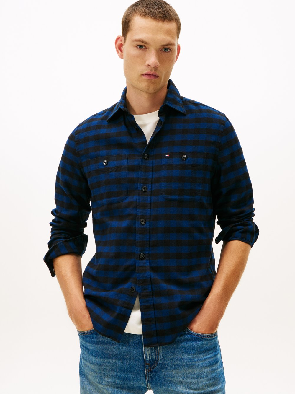 Tommy Hilfiger Koszula flanelowa Hrren Mężczyźni Regular Fit Bawełna niebieski|czarny, XL