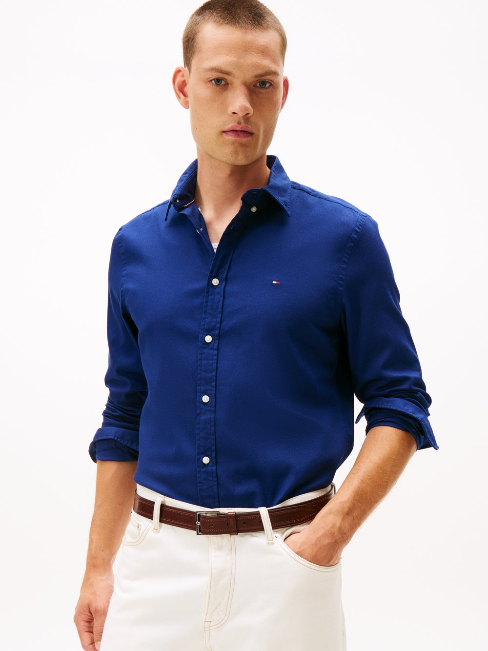 Tommy Hilfiger Męska koszula casual Mężczyźni Slim Fit Bawełna niebieski, XL