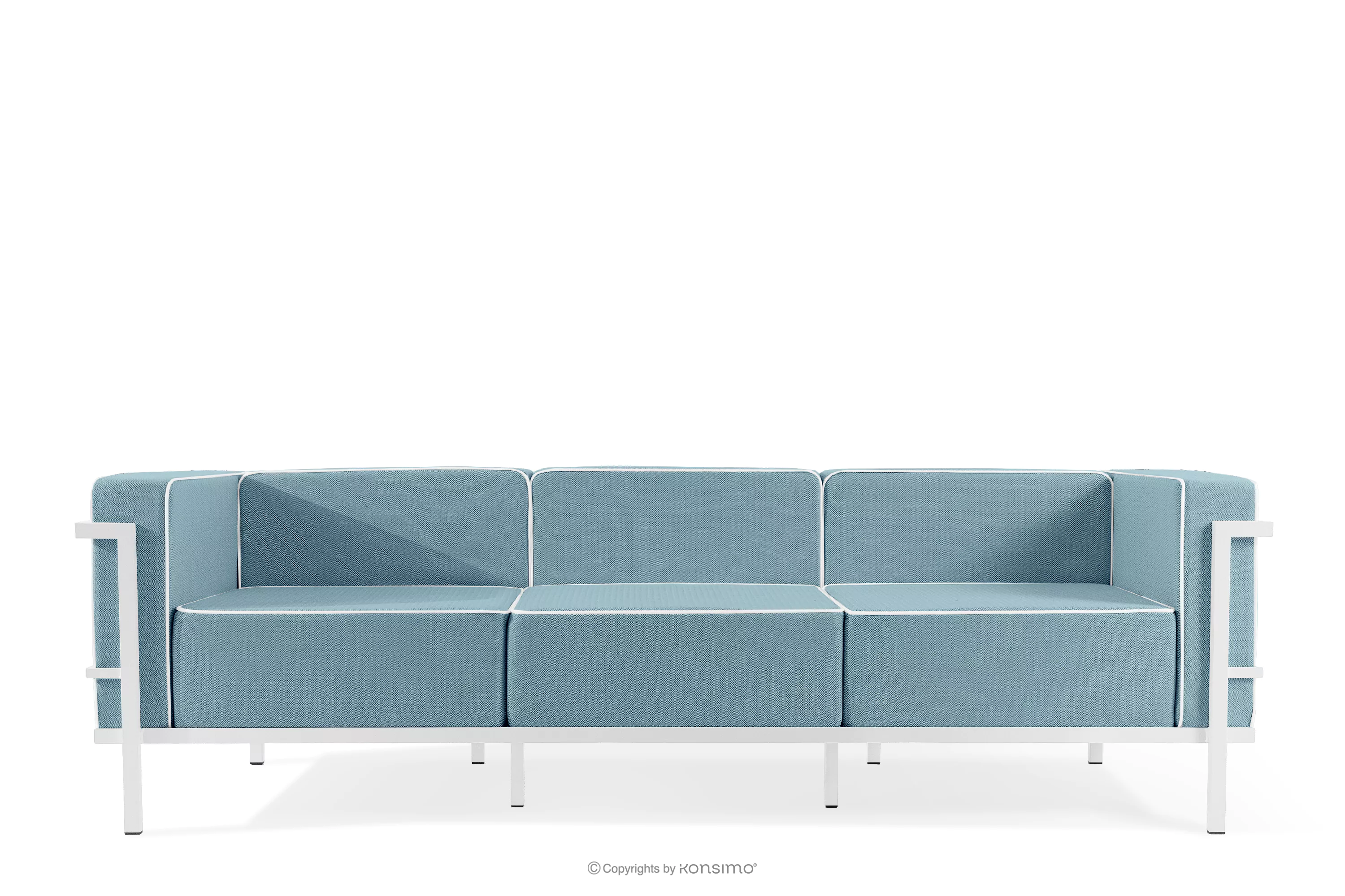 Nowoczesna sofa ogrodowa 3 na metalowych nóżkach biały/morski/biały TRIGLO