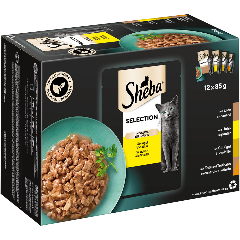 Pakiet mieszany Sheba Selection, 24 x 85 g - Wybór Drobiowy w sosie