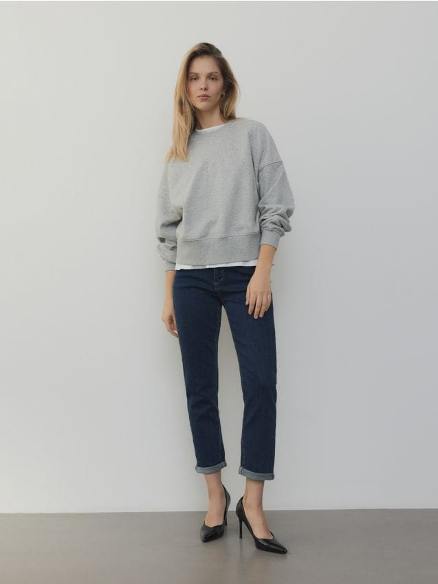 Reserved - Jeansy boyfriend slim - granatowy miniaturka