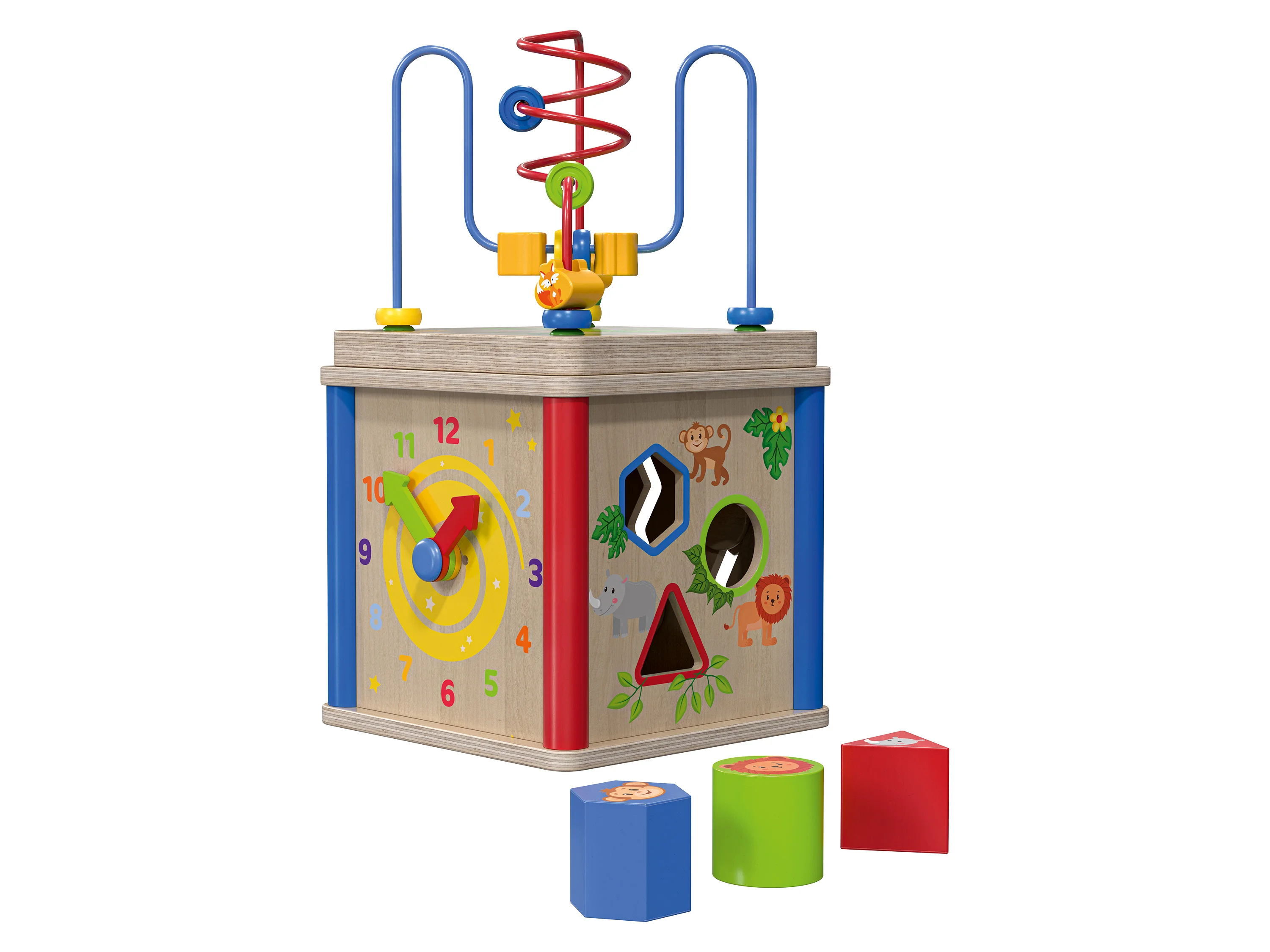 PLAYTIVE Drewniana zabawka edukacyjna motoryczna (Kostka 5w1)