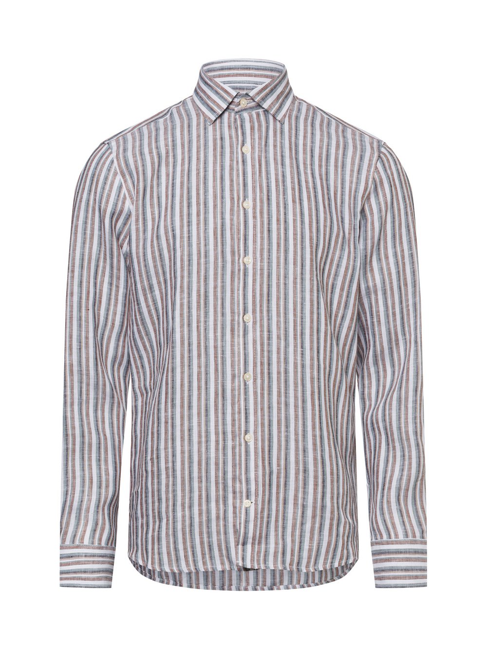Bugatti Męska koszula casual - Kent Mężczyźni Slim Fit len brązowy|zielony|biały, XL