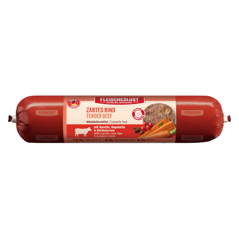 Fleischeslust Classic, 8 x 400 g - Delikatna wołowina z marchewką, owocami dzikiej róży i pestkami dyni