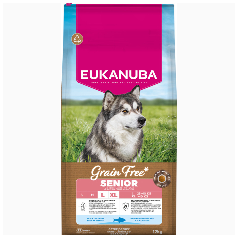 Eukanuba Grain Free Senior Large & Giant, ryba morska - 12 kg