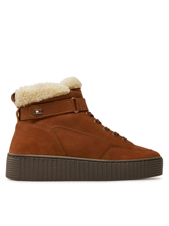 Tommy Hilfiger Trzewiki Faux Fur Nubuck Low Lace-Up FW0FW08172 Brązowy