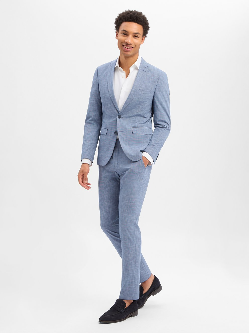 Finshley & Harding Męski garnitur biznesowy Mężczyźni Slim Fit niebieski, 56