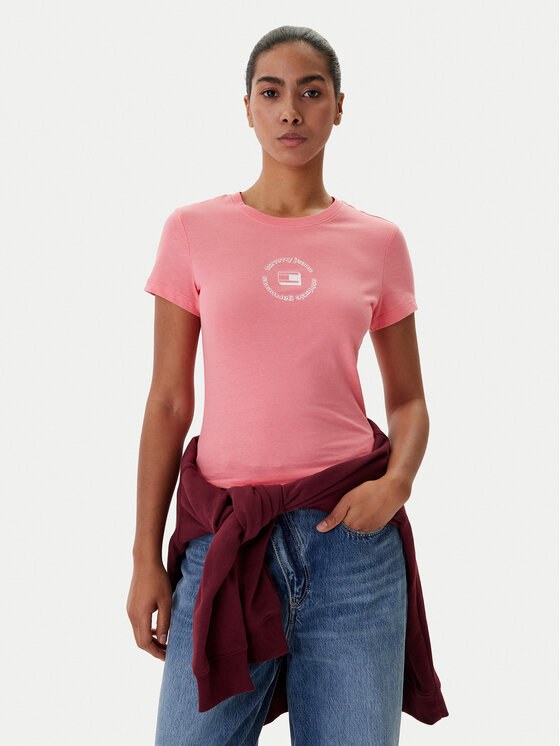 Tommy Jeans T-Shirt DW0DW22273 Różowy Slim Fit