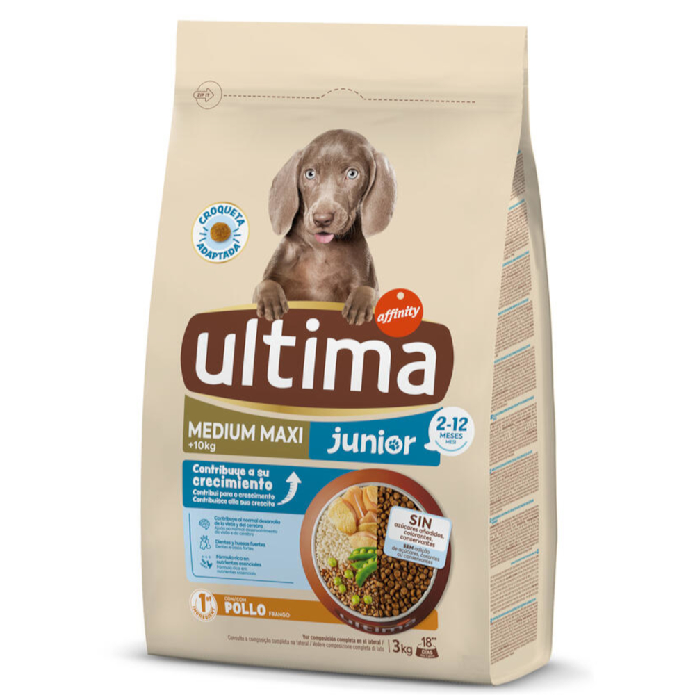 20% taniej! Ultima, 2 x 1,35 kg / 1,5 kg / 2,5 kg / 2,7 kg / 3 kg / 7 kg - Medium / Maxi Junior, kurczak, 2 x 3 kg