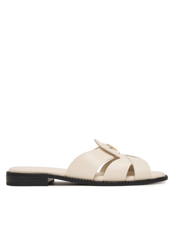 Tommy Hilfiger Klapki Leather Crest Square Toe Sandals FW0FW09126 Kremowy