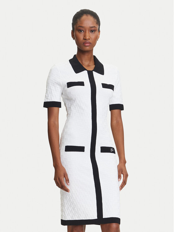 KARL LAGERFELD Sukienka dzianinowa A3W13036 Écru Slim Fit