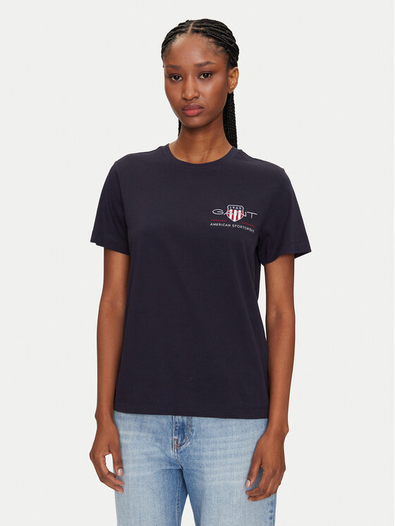 Gant T-Shirt Bisiklet Yaka 4200277 Granatowy Regular Fit