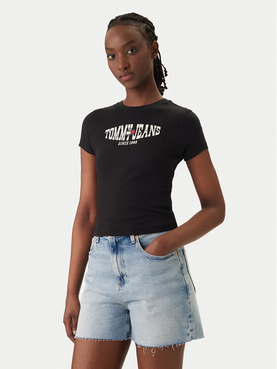 Tommy Jeans T-Shirt Wavy Flag DW0DW22272 Czarny Slim Fit