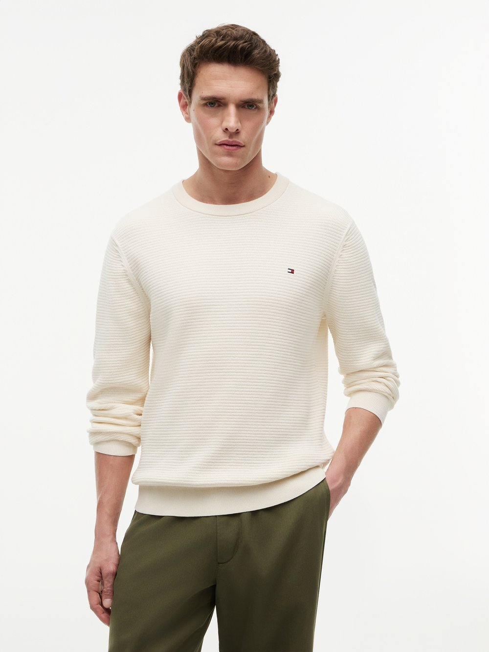 Tommy Hilfiger Męski sweter z dzianiny Mężczyźni Bawełna (100%) beżowy, XL