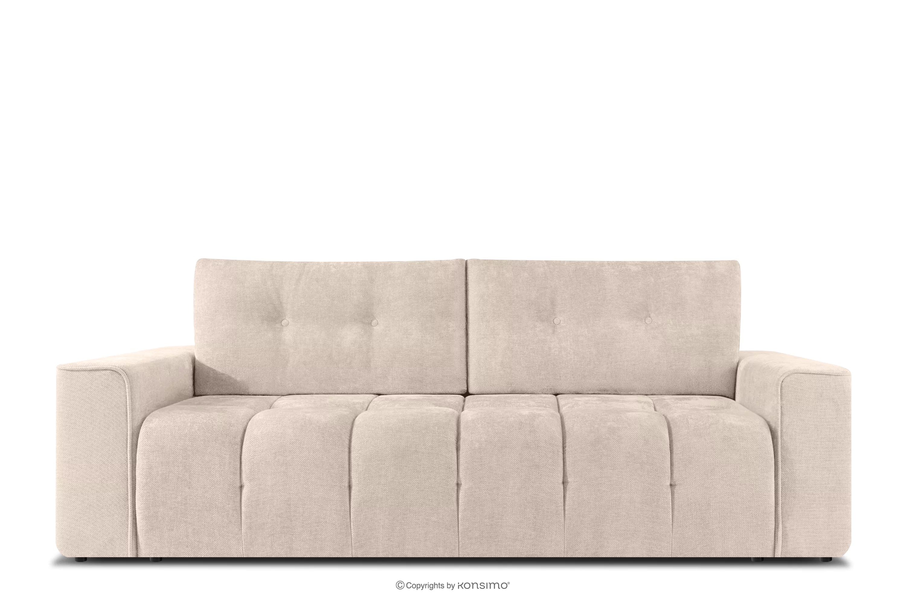 Pikowana sofa trzyosobowa rozkładana w tkaninie plecionej ecru RUSA