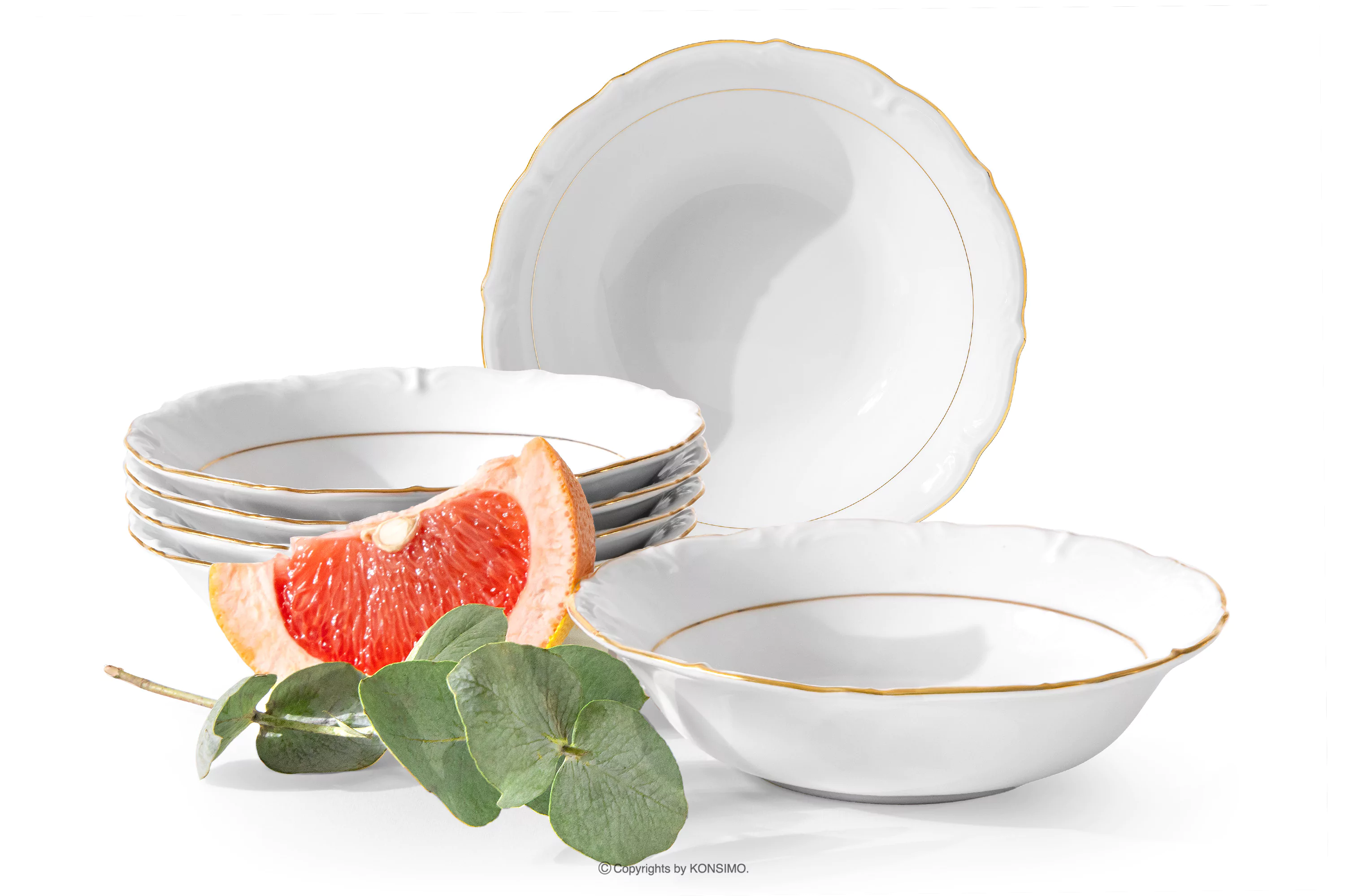 Salaterka 6 szt. klasyczna z porcelany biały/złota linia MARIA TERESA ZŁOTA LINIA