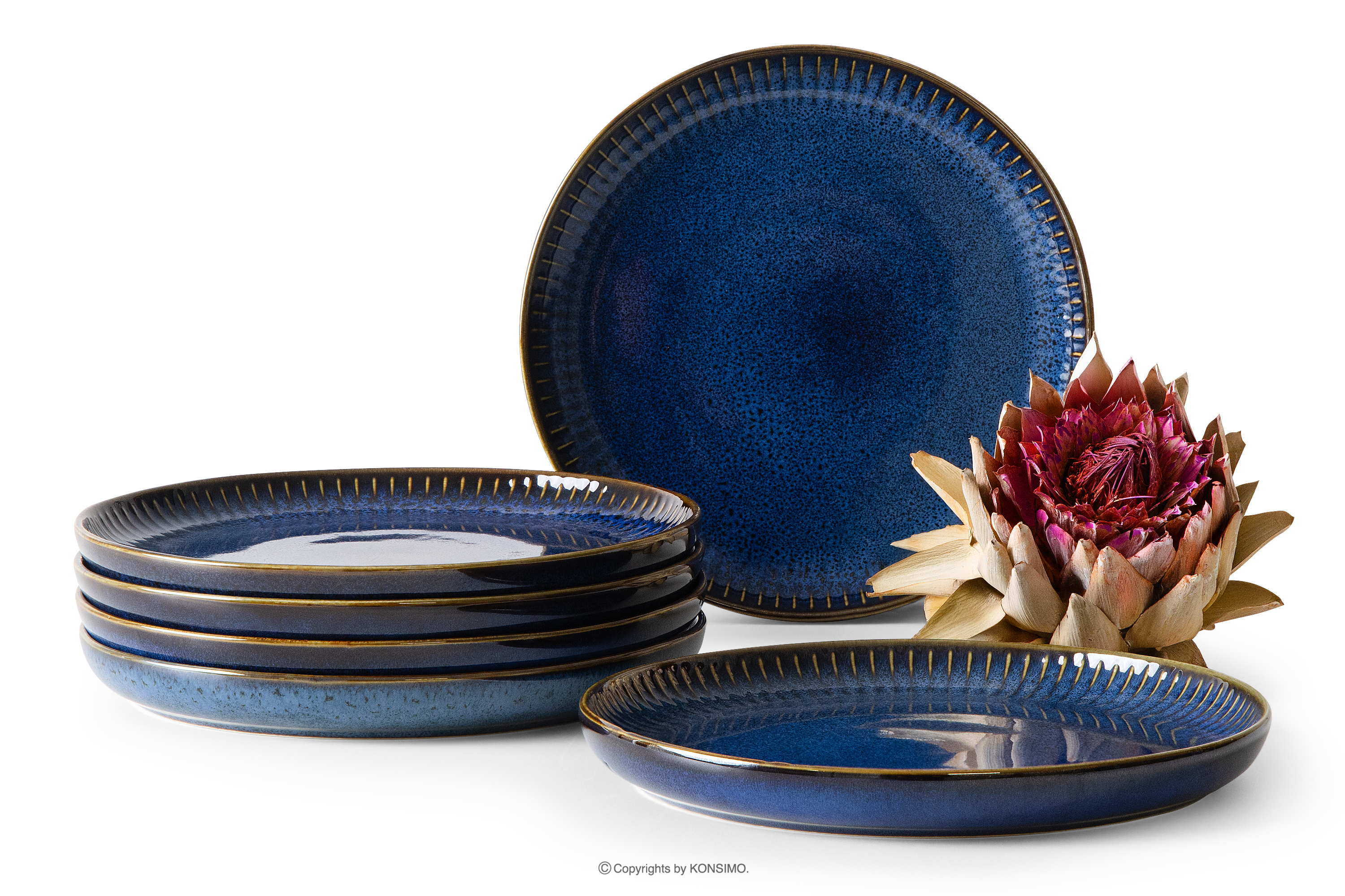 Talerz deserowy 6 szt. porcelana reaktywna granatowy AD STRIPES