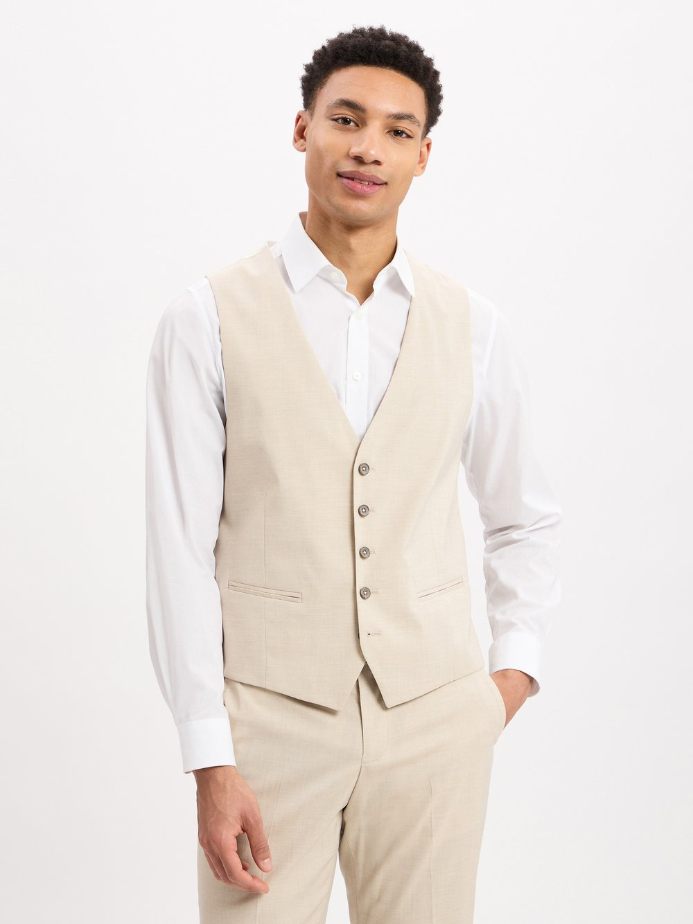 Finshley & Harding Męska kamizelka garniturowa - Alameda Mężczyźni Slim Fit beżowy, 50