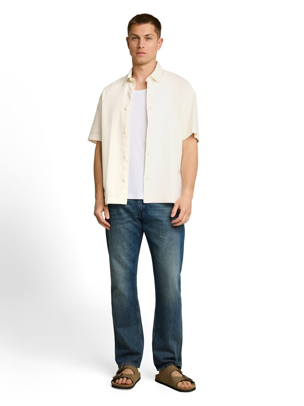 Tom Tailor Denim Męska koszula casual Mężczyźni Comfort Fit Bawełna (100%) beżowy, XXL