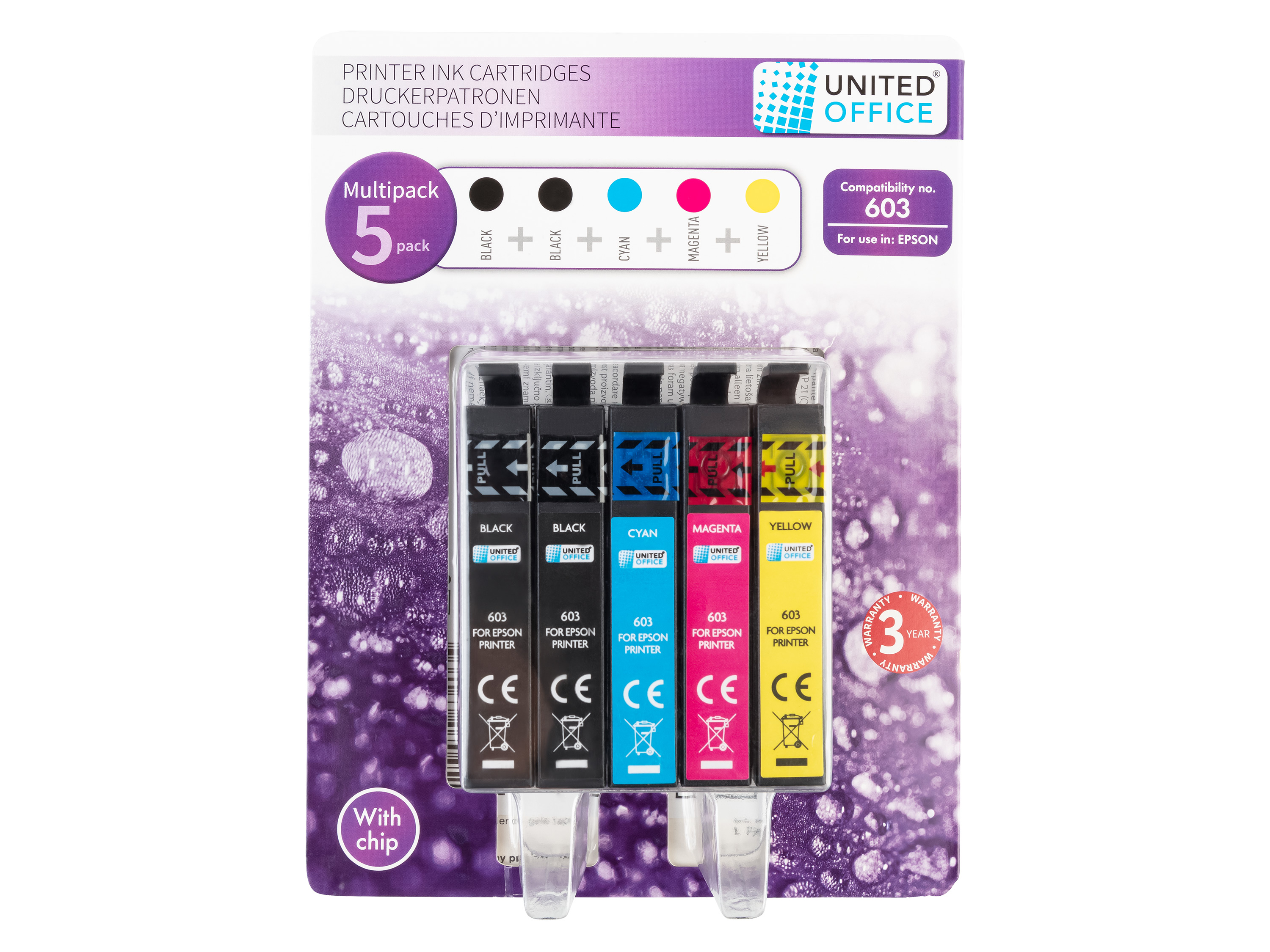 UNITED OFFICE® Wkłady atramentowe tusze do drukarki, 5 sztuk (603XL, multipack)