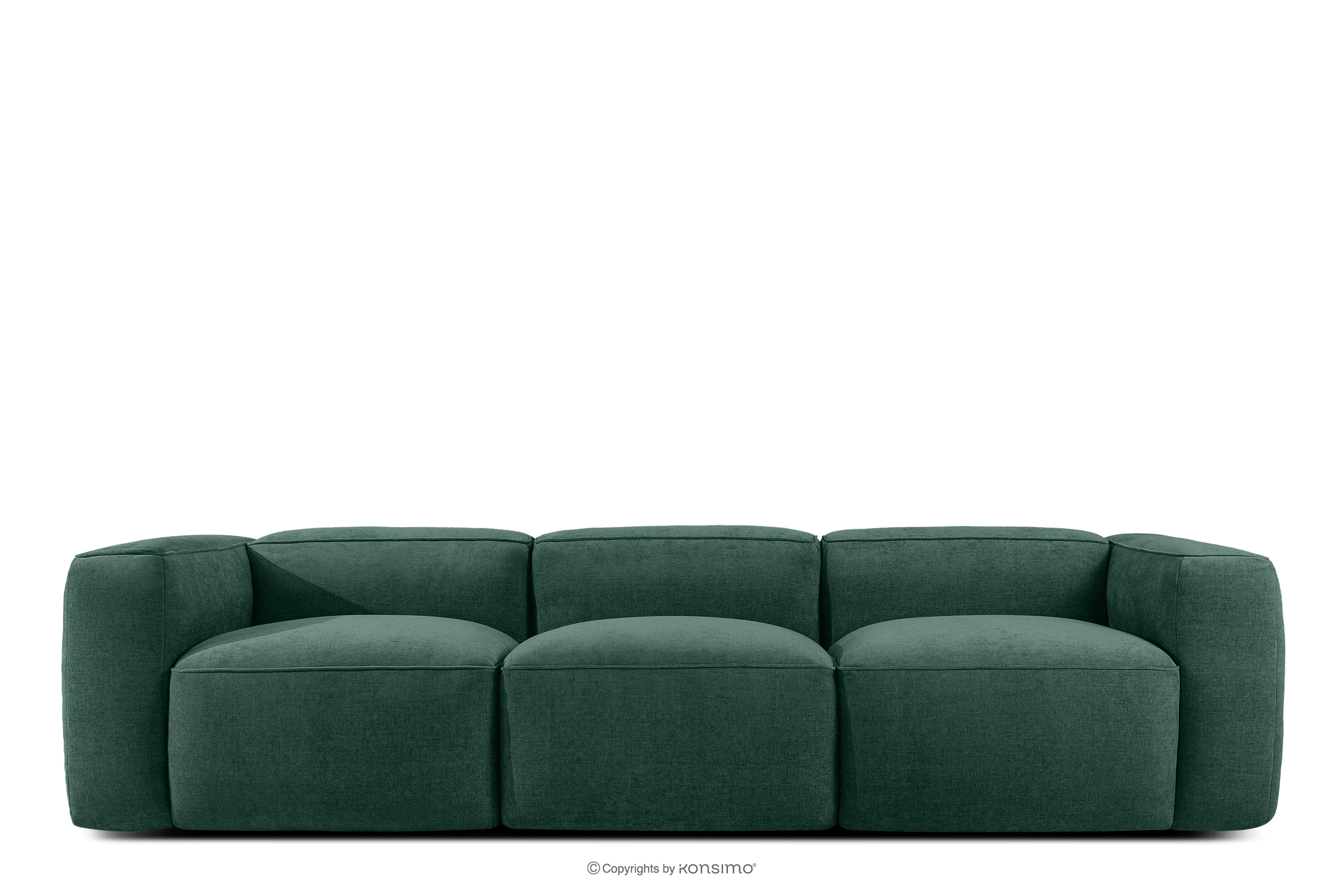 Miękka sofa trzyosobowa w tkaninie plecionej ciemny zielony FUBBO