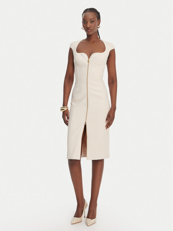 Elisabetta Franchi Sukienka koktajlowa AB-900-61E2-V430 Écru Regular Fit