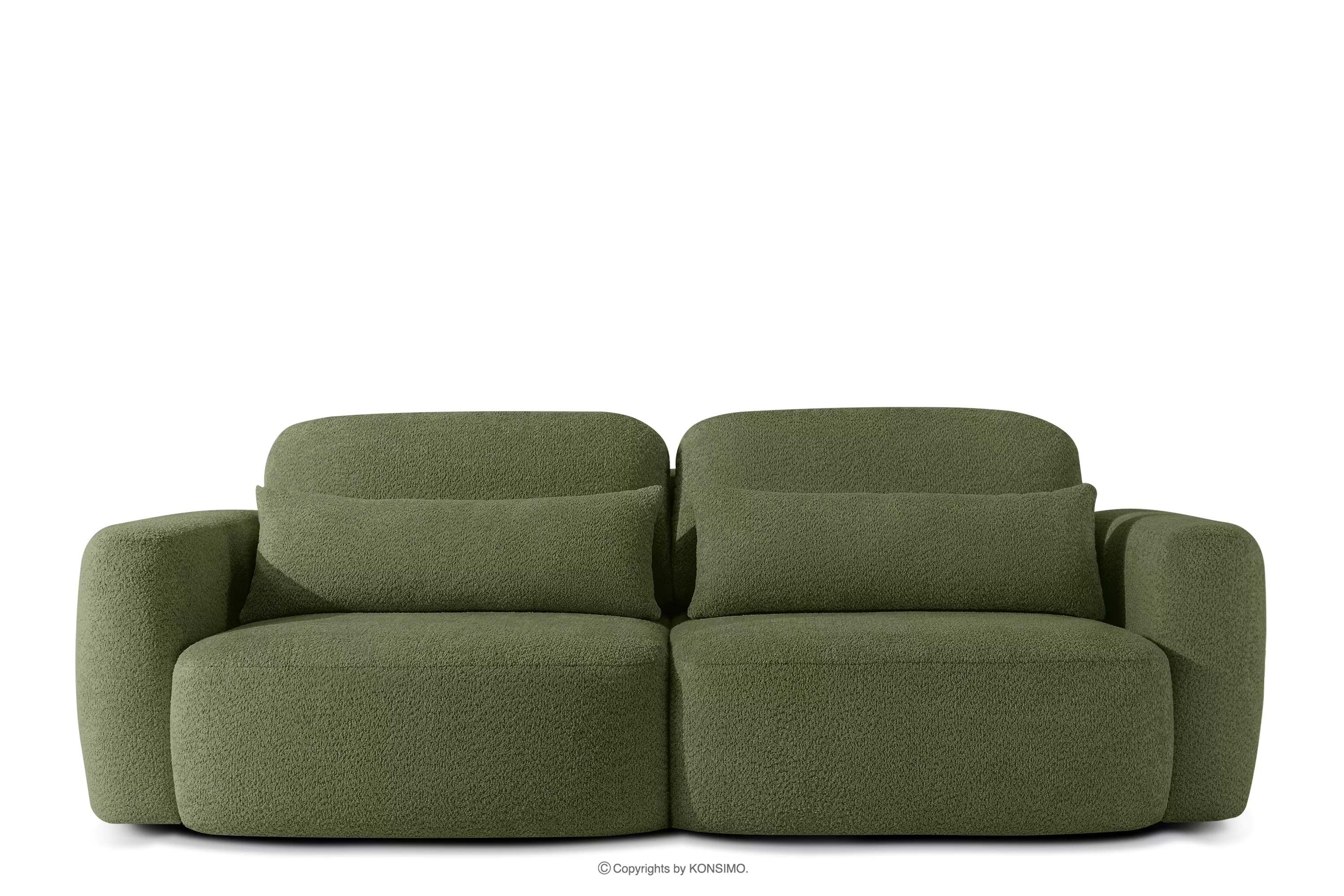 Sofa trzyosobowa w stylu japońskim w tkaninie boucle oliwkowy ELOSA
