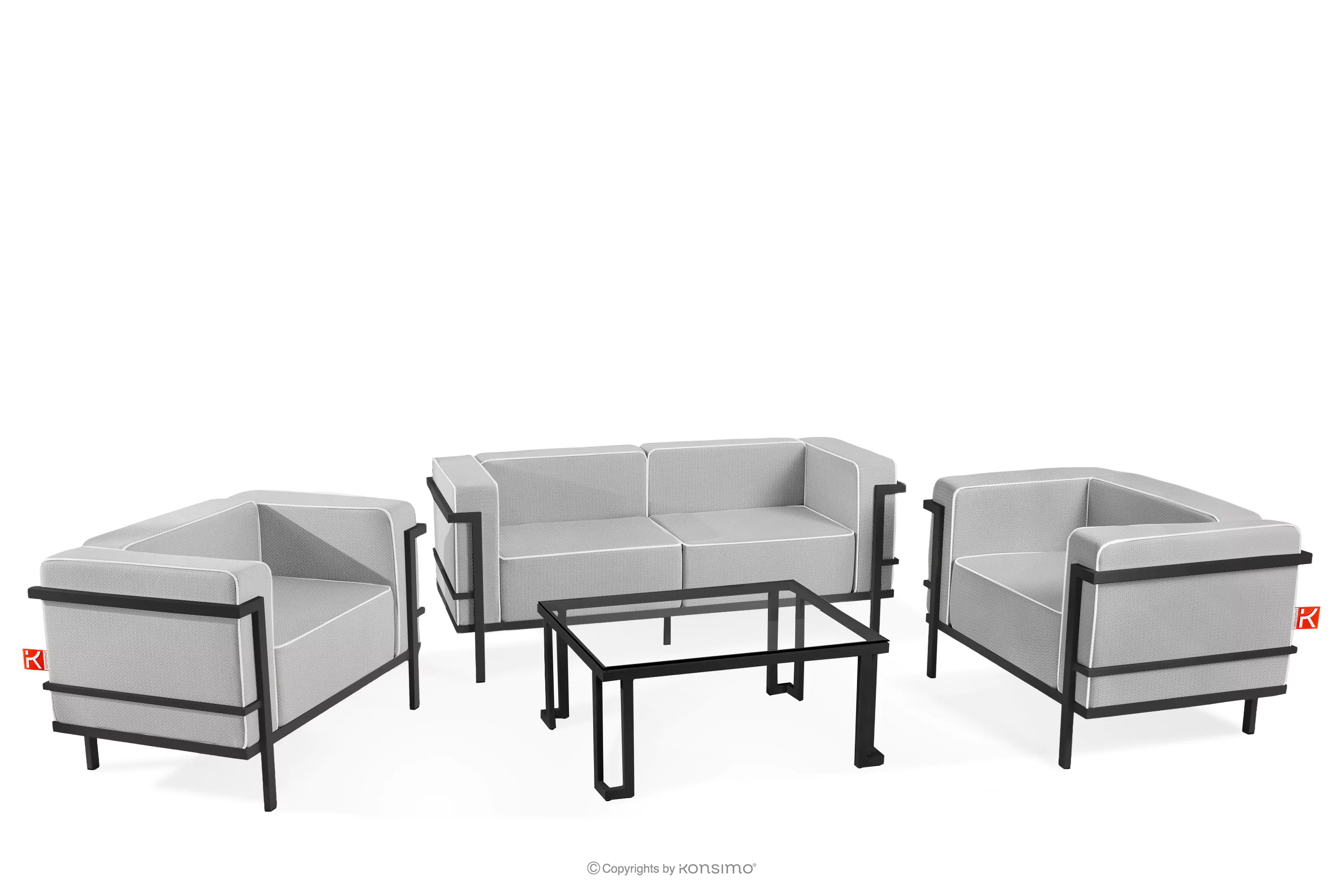 Zestaw mebli ogrodowych 2x fotel, sofa dwuosobowa, stolik ciemny szary/ciemny szary/biały TRIGLO
