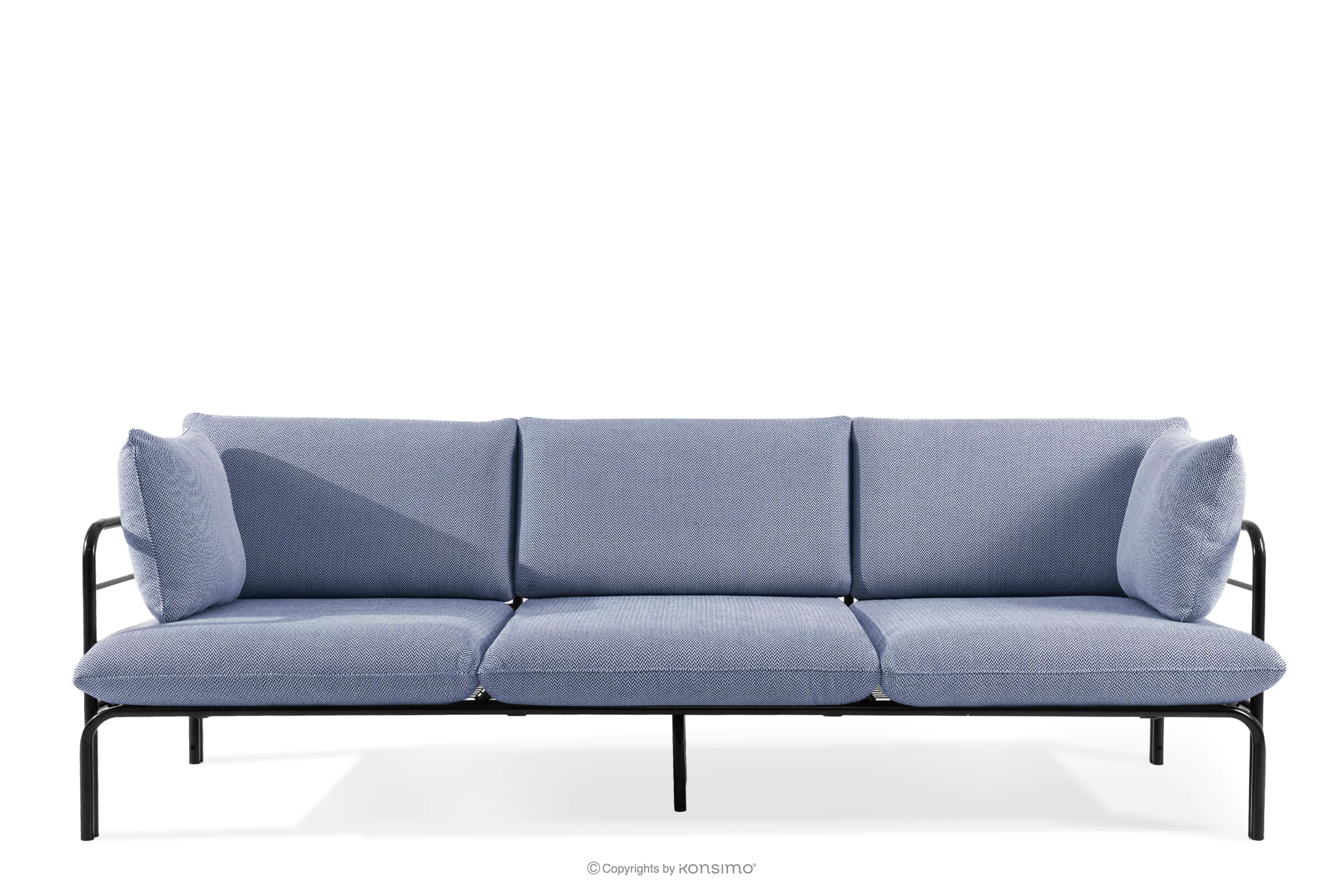 Loftowa sofa ogrodowa 3 na metalowych nogach antracytowy/granatowy/biały RAMBE