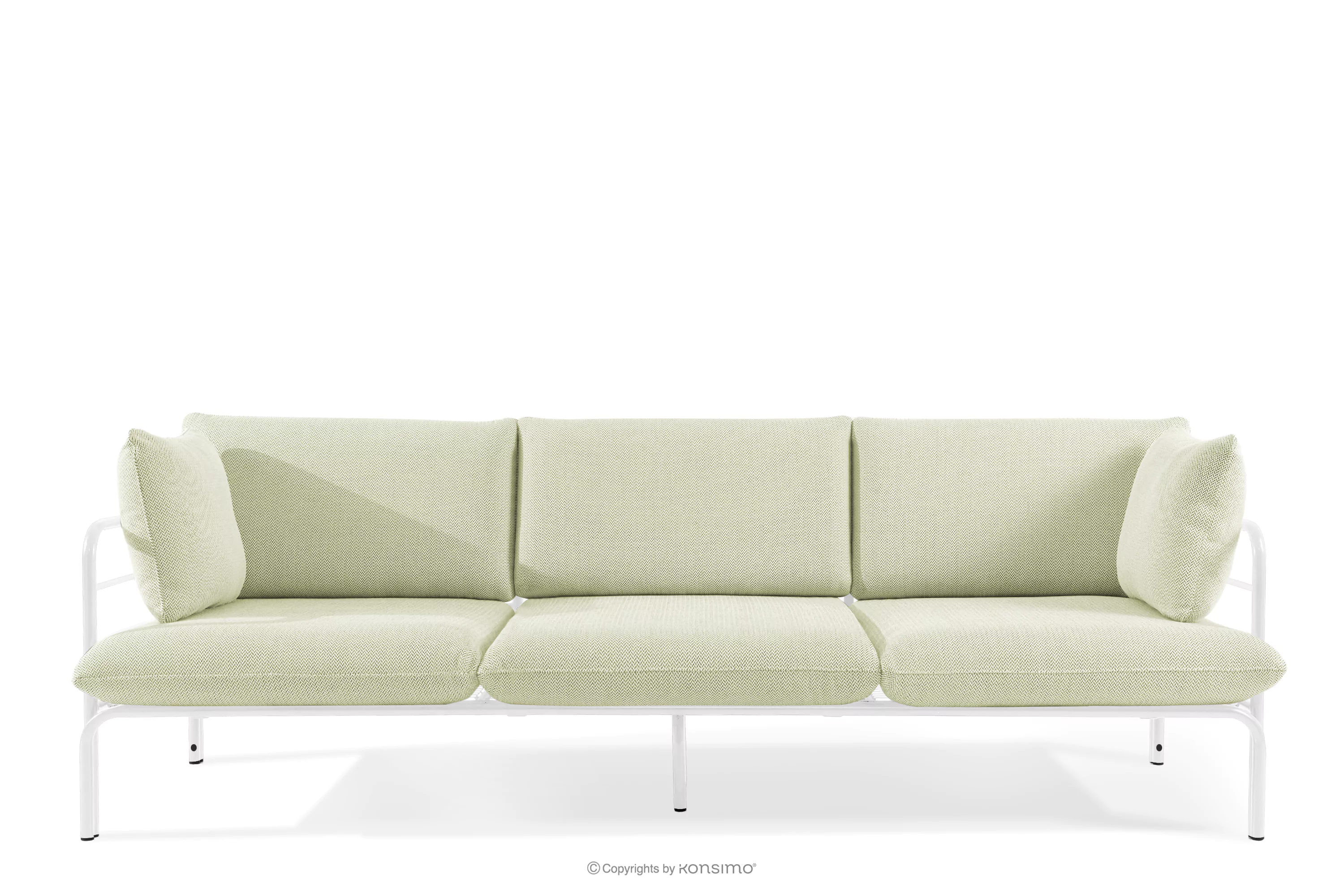 Loftowa sofa ogrodowa 3 na metalowych nogach biały/jasny zielony/biały RAMBE