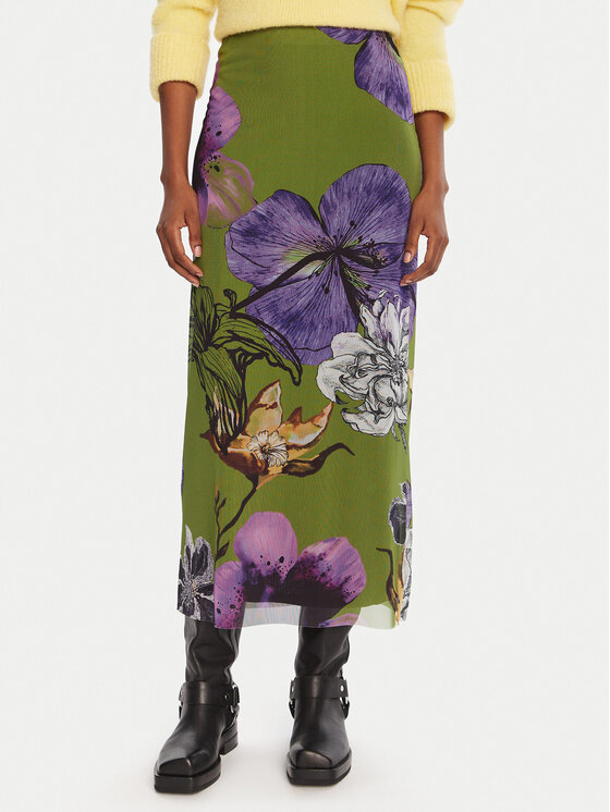 Desigual Spódnica maxi Tulleflowers Lacroix 25WWFK03 Zielony Regular Fit