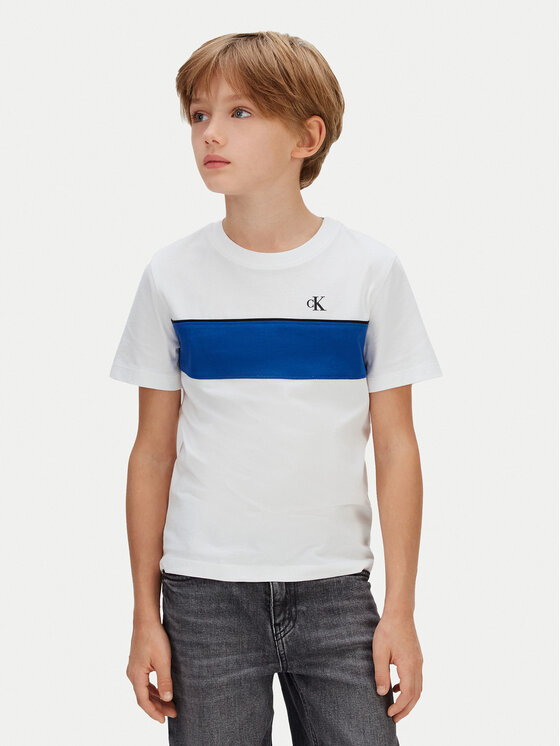Calvin Klein Jeans T-Shirt Panel Colorblock IB0IB02609 Biały Regular Fit