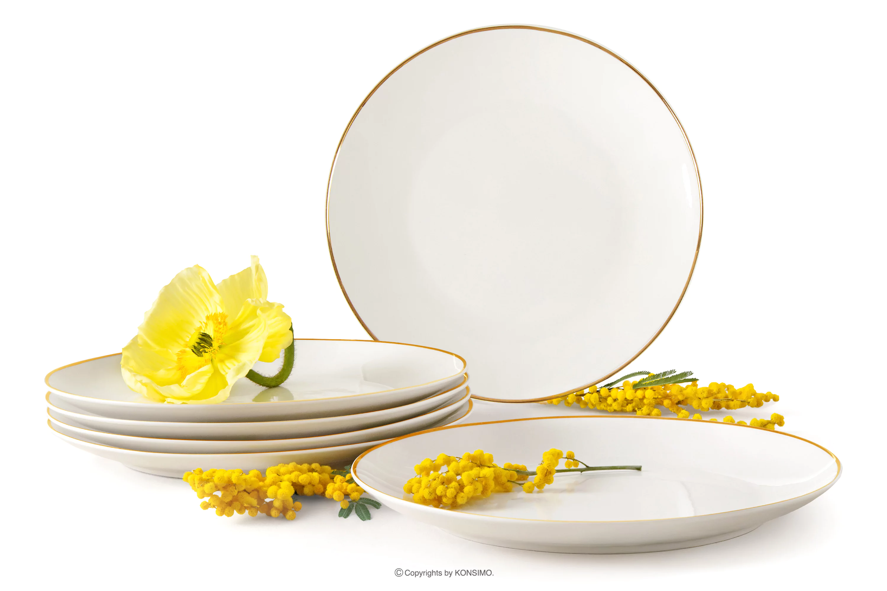 Talerz obiadowy twarda porcelana ecru/złoty 6 szt. AD BELLA