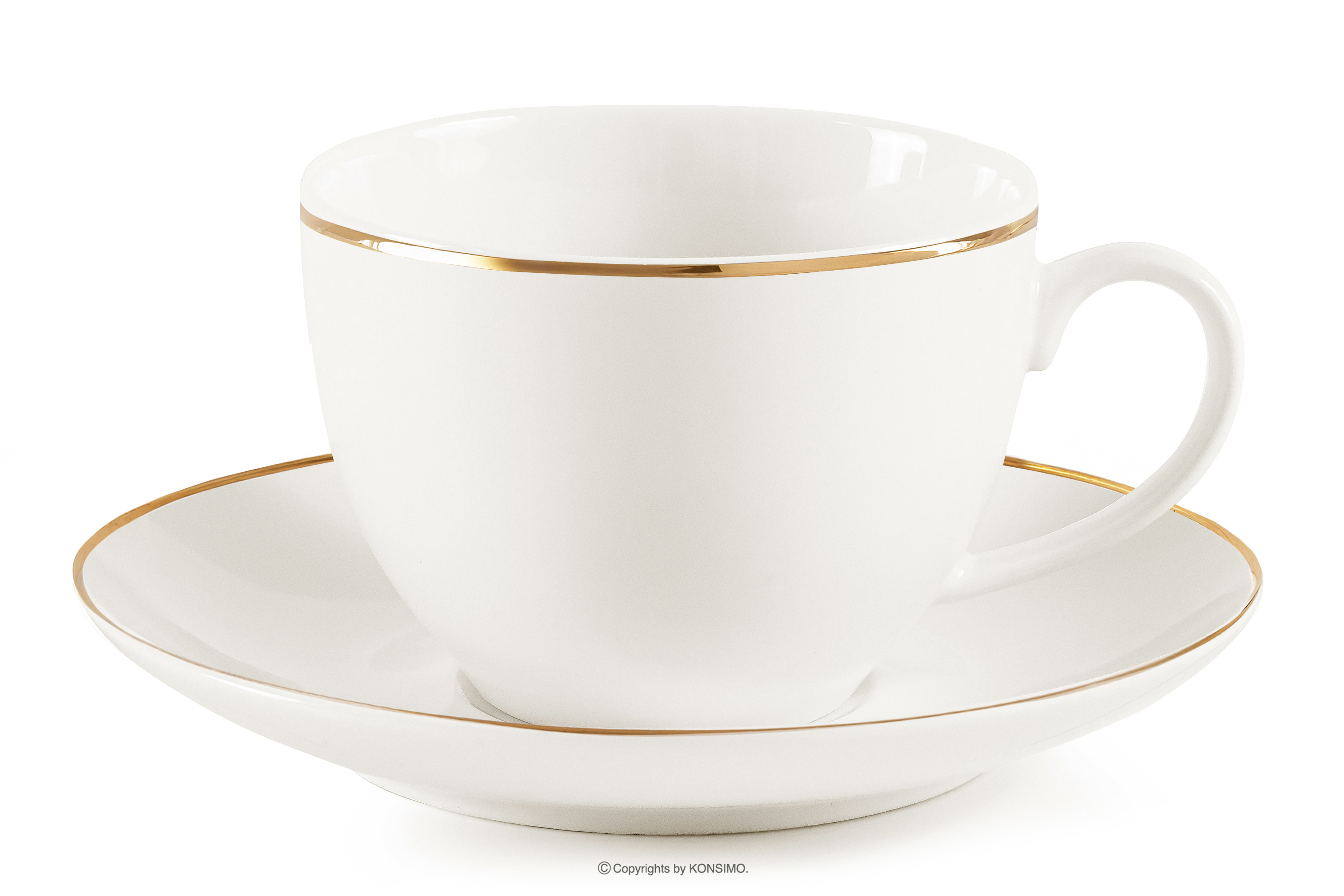 Filiżanka do kawy ze spodkiem twarda porcelana ecru/złoty AD BELLA
