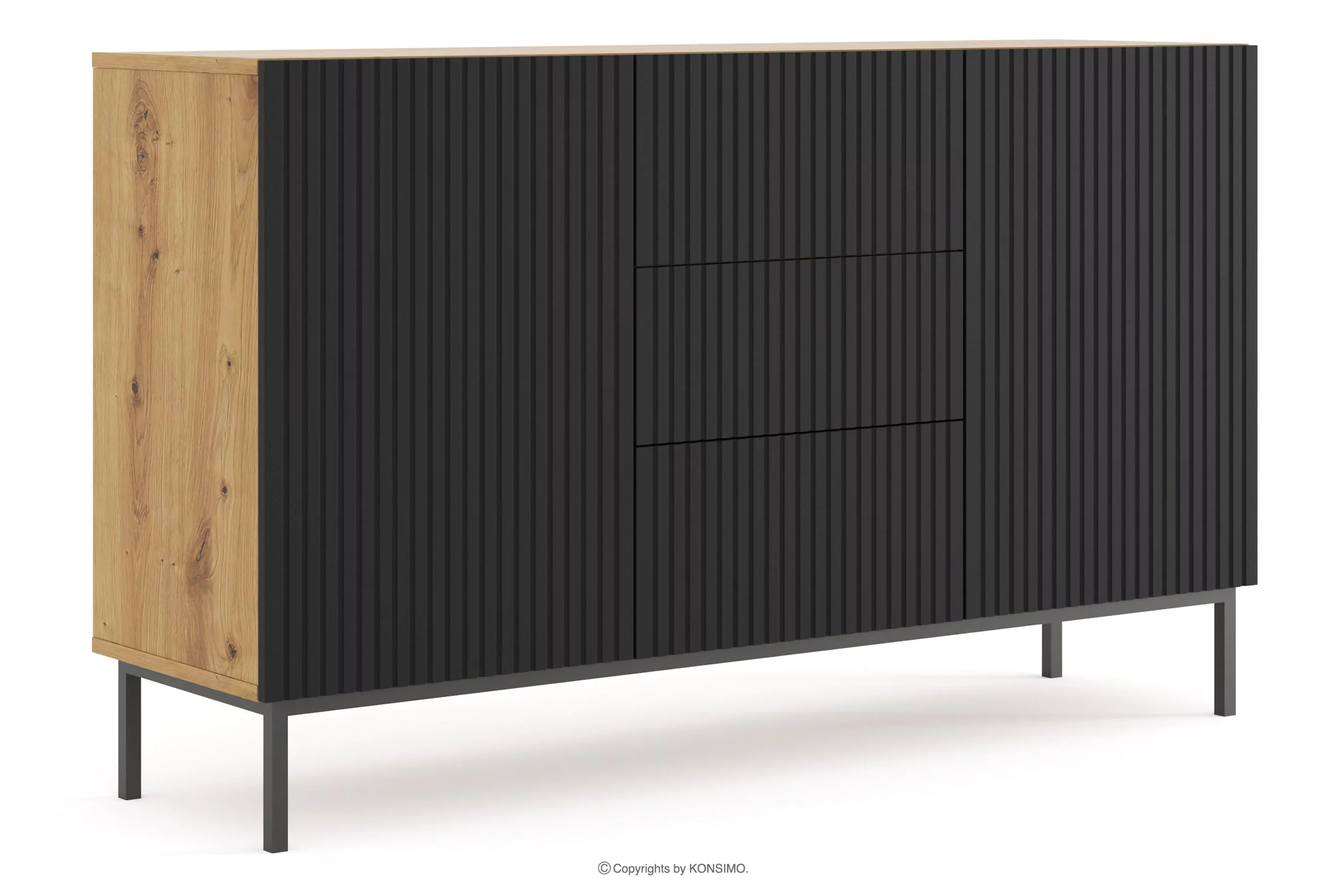 Elegancka komoda do salonu na czarnych nóżkach dąb artisan/czarny REMO