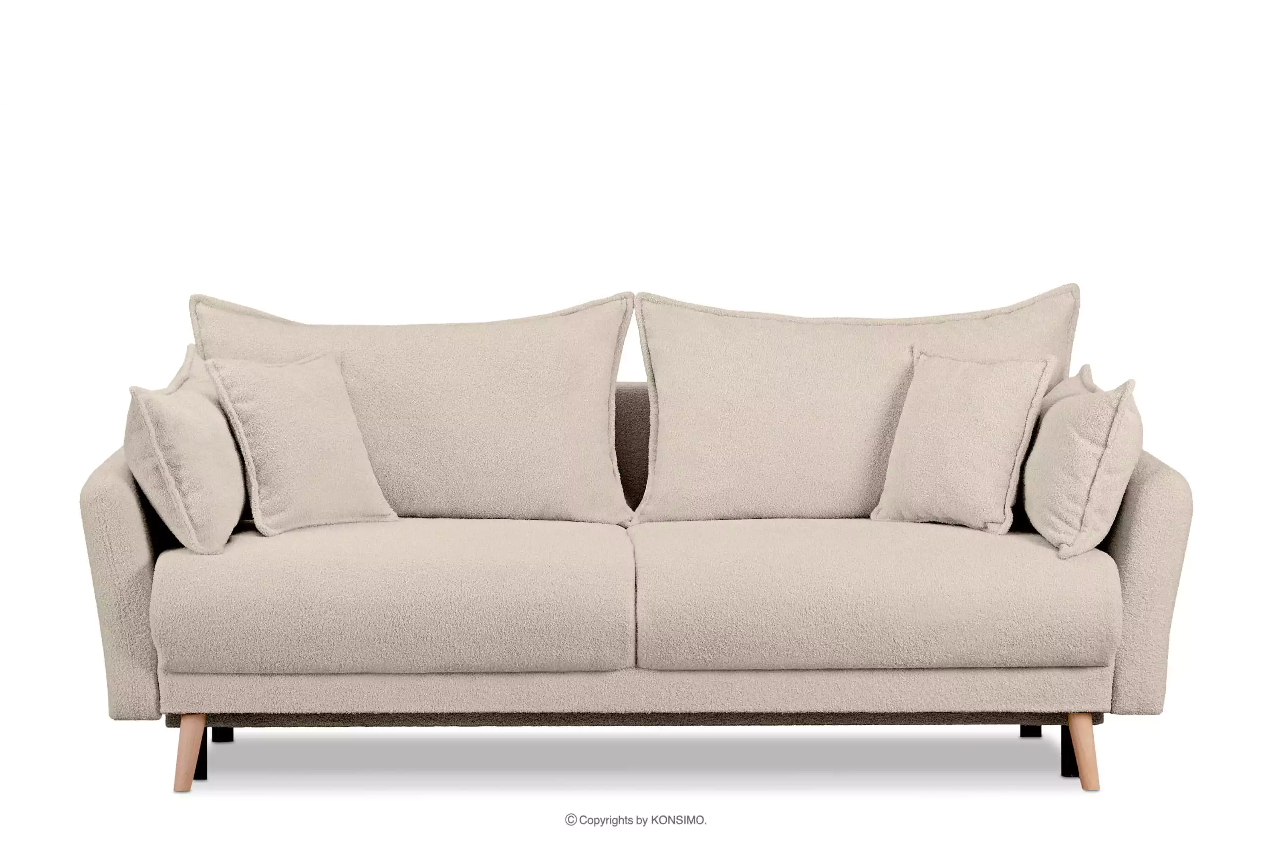 Kremowa sofa z funkcją spania w tkaninie baranek BELMOS