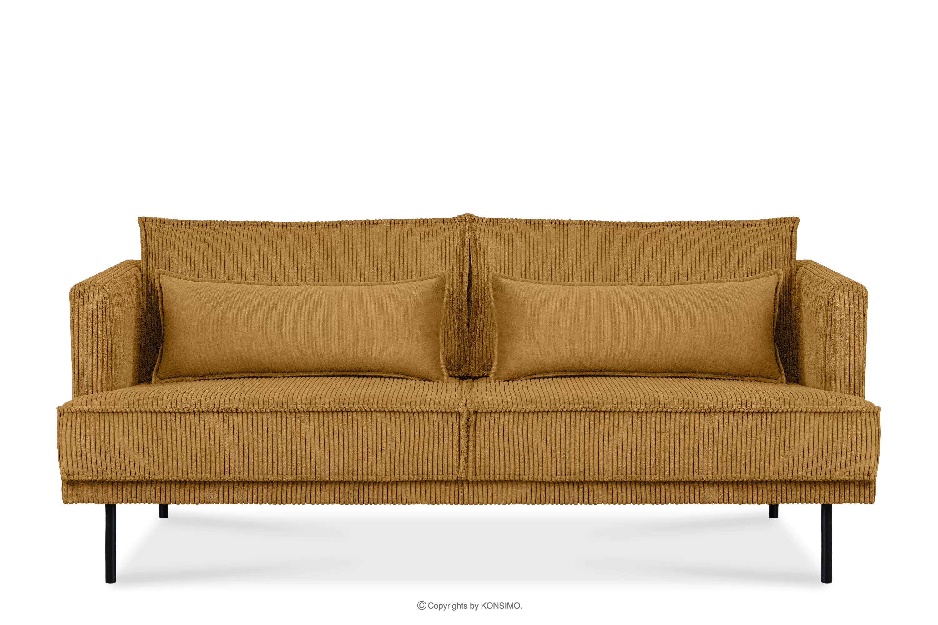 Sofa 3 osobowa w tkaninie sztruks z poduszkami welur żółty GANZO