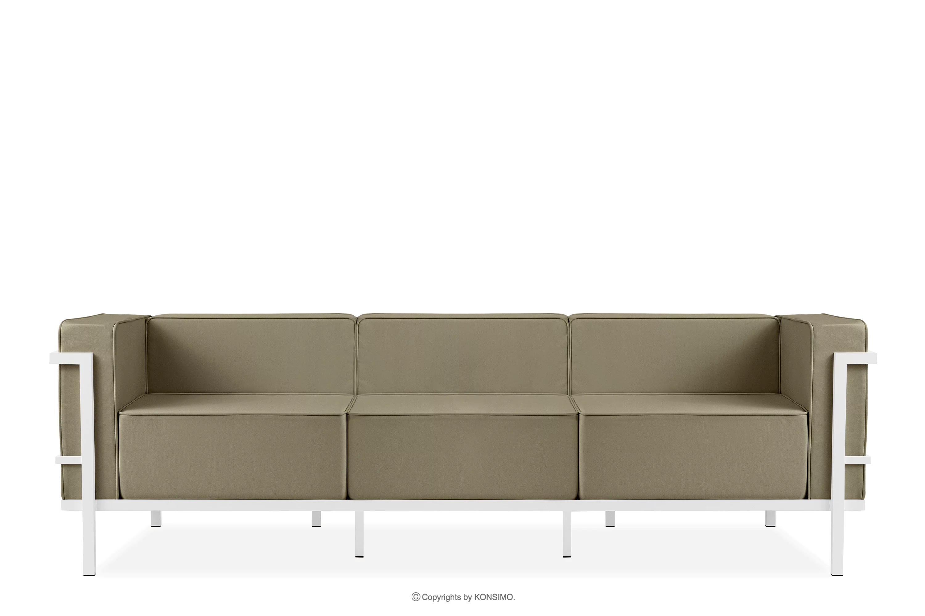 Nowoczesna sofa ogrodowa 3 na metalowych nóżkach biały/beżowy TRIGLO
