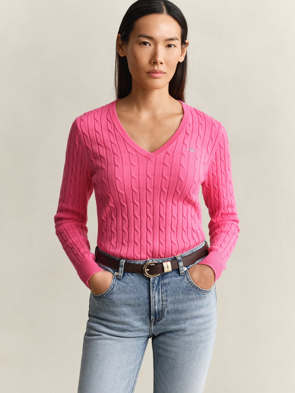 Gant Sweter damski Kobiety Bawełna wyrazisty róż, XL