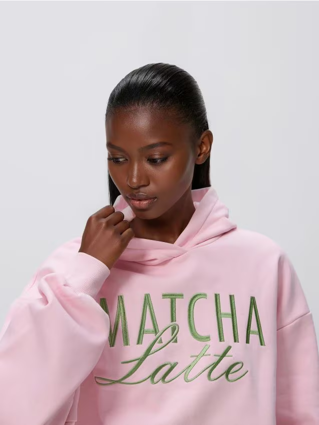 Reserved - Bluza oversize z haftem - pastelowy róż