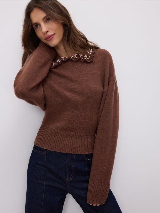 Reserved - Sweter z kołnierzykiem - ciemnobrązowy