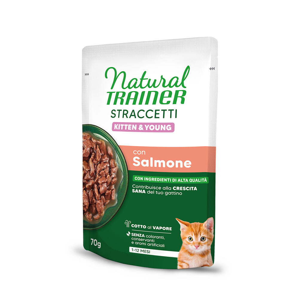 Natural Trainer Straccetti Kitten & Young, paski w sosie, 28 x 70 g - Łosoś