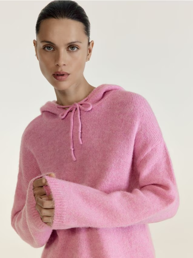 Reserved - Sweter z kapturem z wełną - różowy