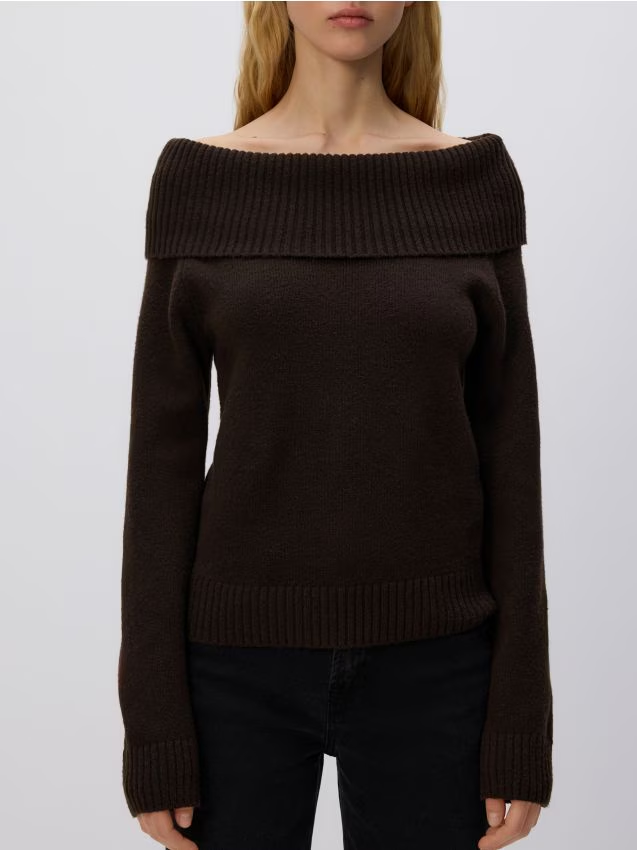 Reserved - Sweter z wykładanym golfem - brązowy
