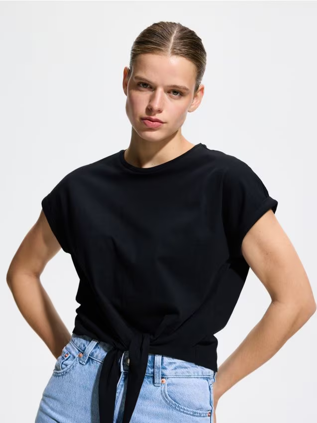 Reserved - T-shirt z wiązaniem - czarny