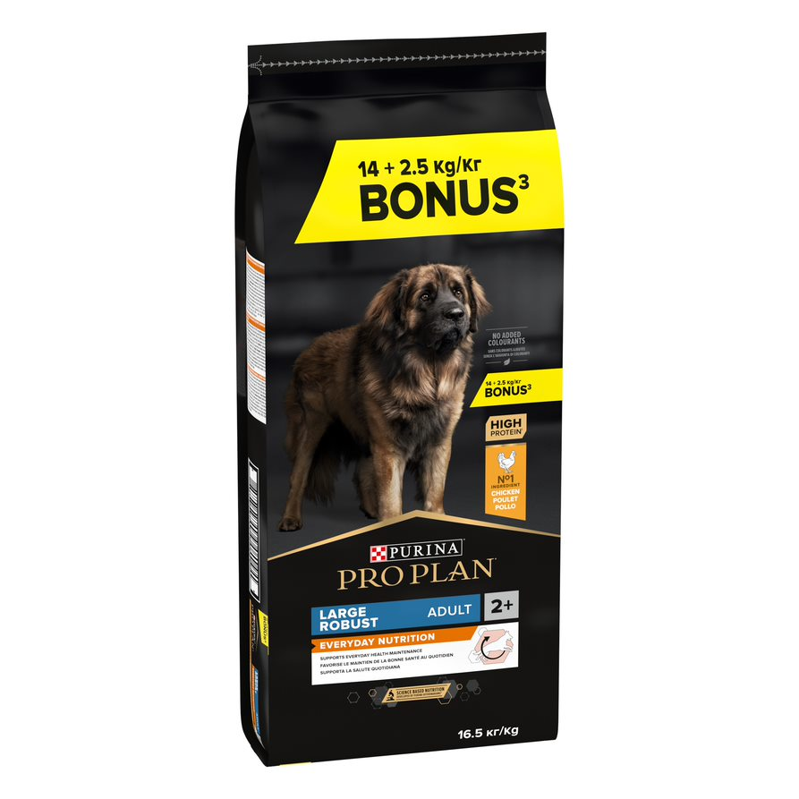 14 + 2,5 kg gratis! PURINA PRO PLAN, karma sucha, 16,5 kg - Large Robust Adult Everyday Nutrition, kurczak i ryż, 14 kg + 2,5 kg