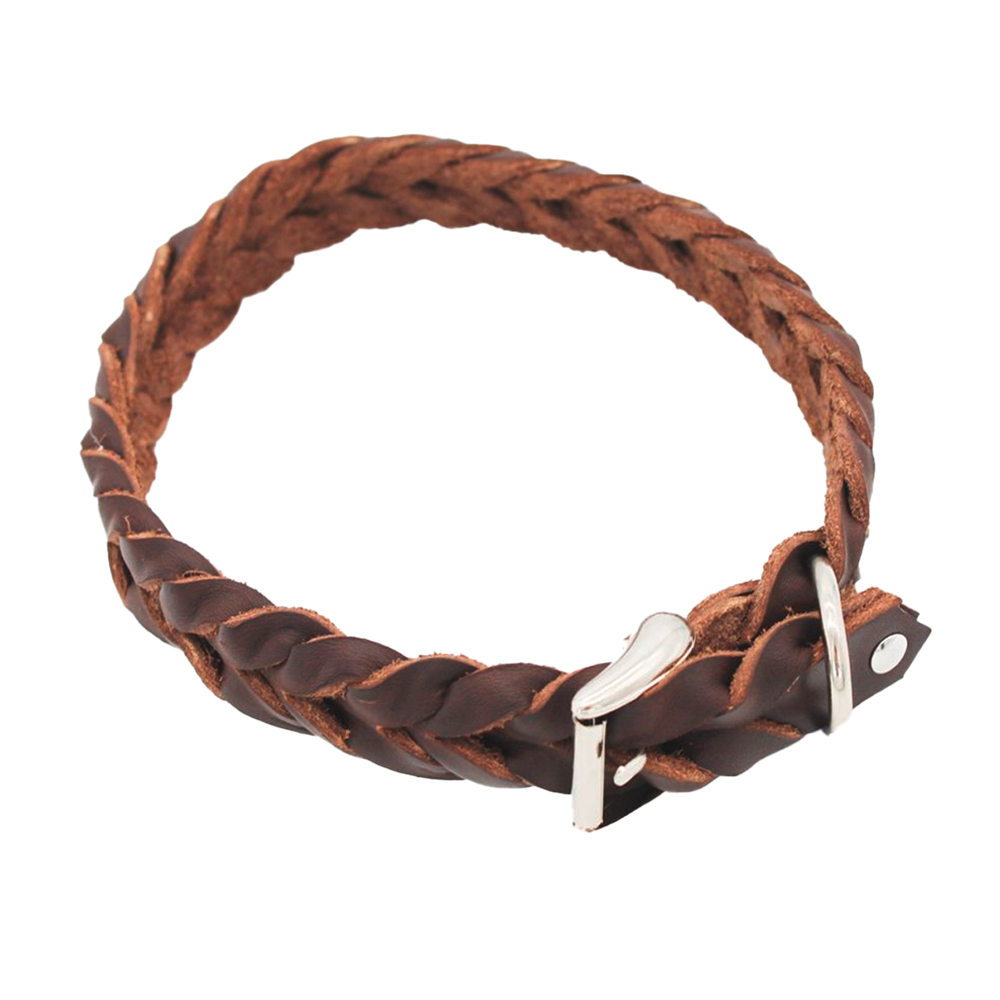 Heim pleciona obroża skórzana, brązowa - Obw. szyi 36-44 cm, szer. 25 mm